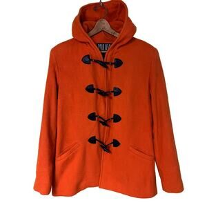 Large COAT Vintage Y2K 100% Wool Toggle Orange Pumpkin Spice Schoolgirl Hooded